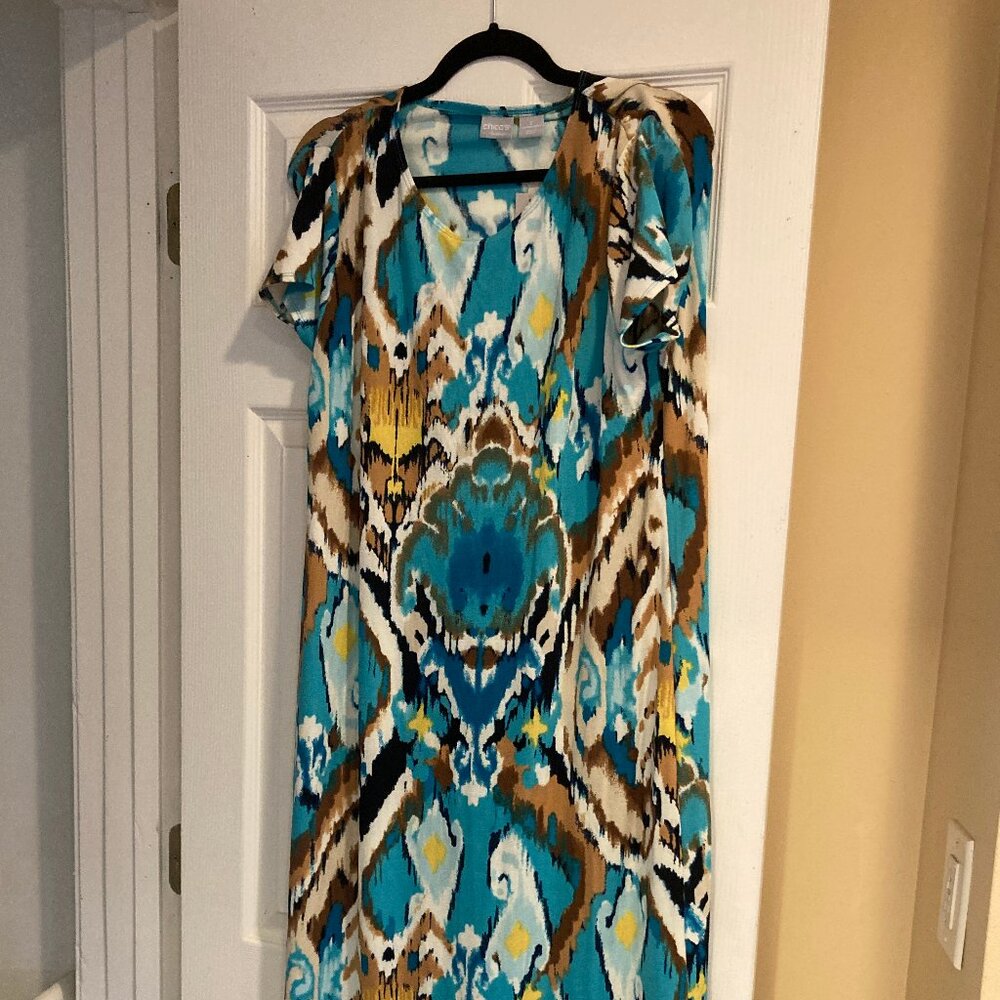 Chico's Black & Yellow Maxi Dress, Short Sleeves, size 2 (US 12/14)